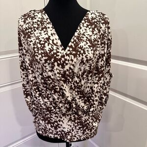 INC International Concepts Abstract Brown and White Blouse